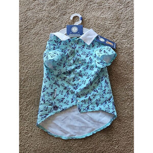 Life Is Good Seafoam Dog Button-Up Shirt with Whale Print- Size XL